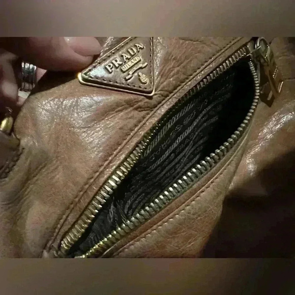 Authentic PRADA Vintage Brown Lambskin Leather Bag w/ Gold Hardware (2008) Class - Picture 6 of 16